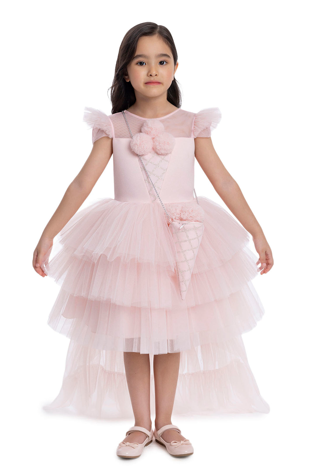 Girls Pink Tutu Birthday Party Dress with Long Tail 5 Years / Pink
