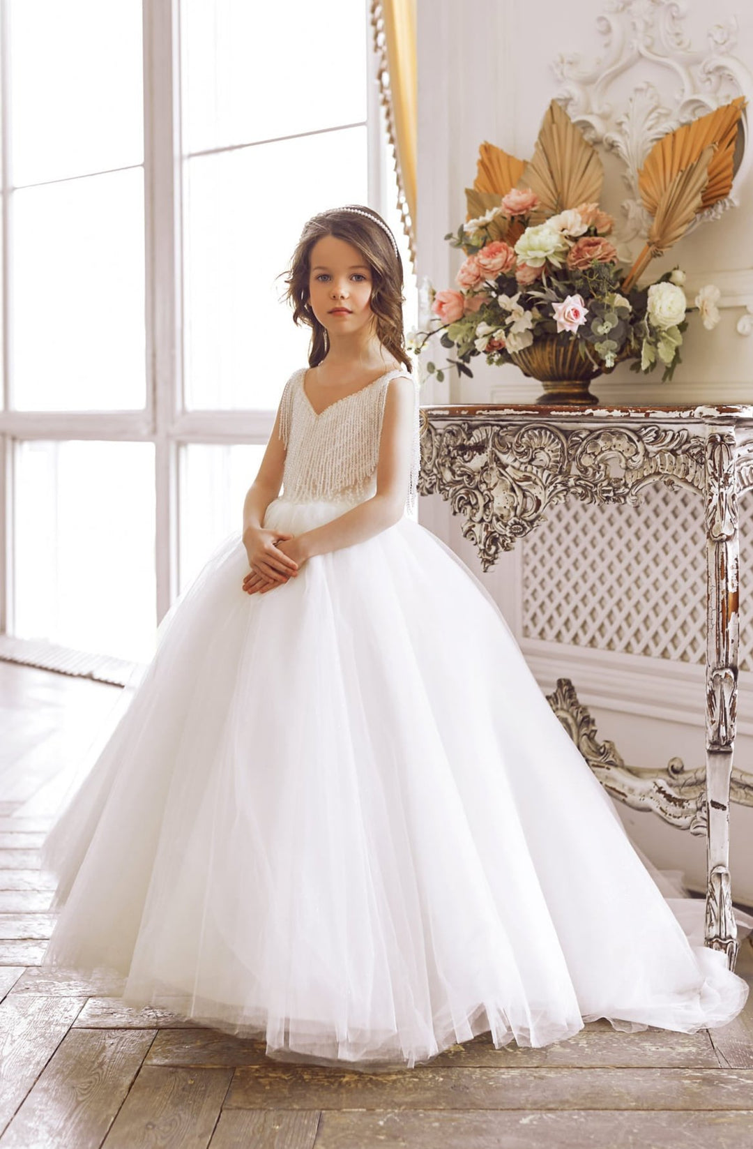 Girls Tutu Dress with Beaded Fringe Neckline Girls Tutu Dress with Beaded Fringe Neckline