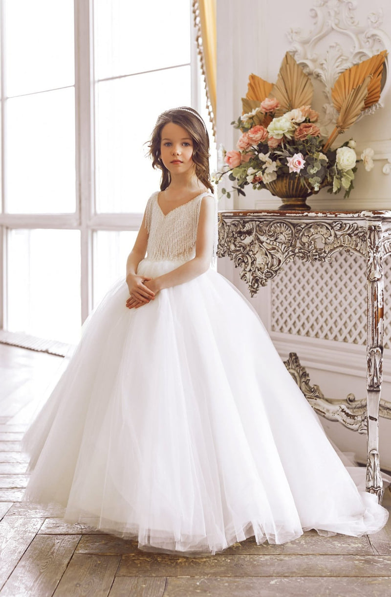 Girls Tutu Dress with Beaded Fringe Neckline Girls Tutu Dress with Beaded Fringe Neckline