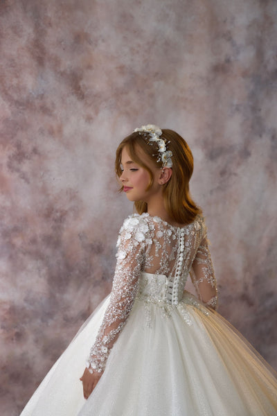 Glittering Glory Communion Gown Button down closure and corset lacing
