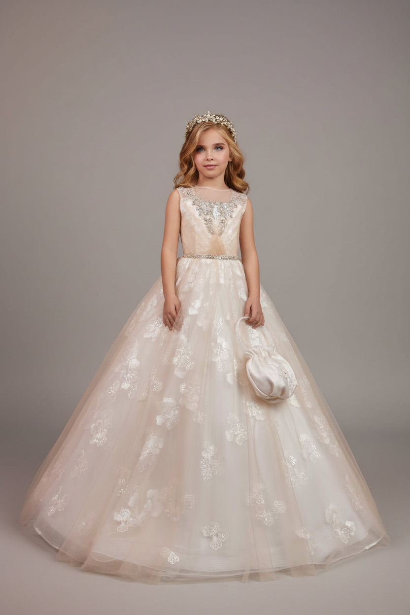 Ivory Lace Flower Girl Dress with Tulle Skirt by Mia Bambina Boutique Canada