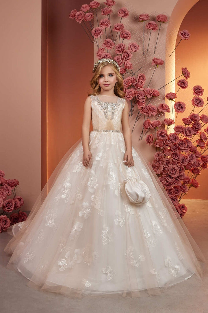 Ivory Lace Flower Girl Dress with Tulle Skirt