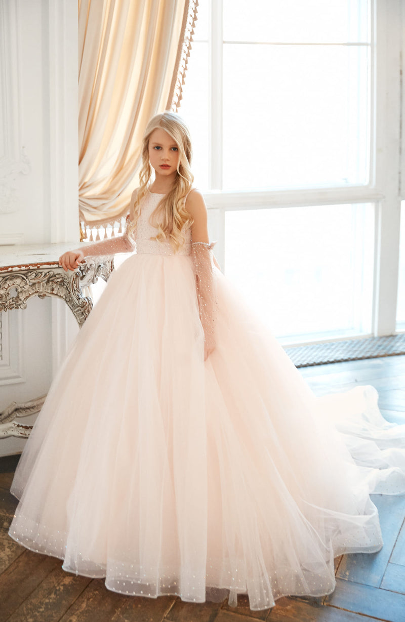 Junior Bridesmaids Dress with Detachable Sleeves Custom Size / White