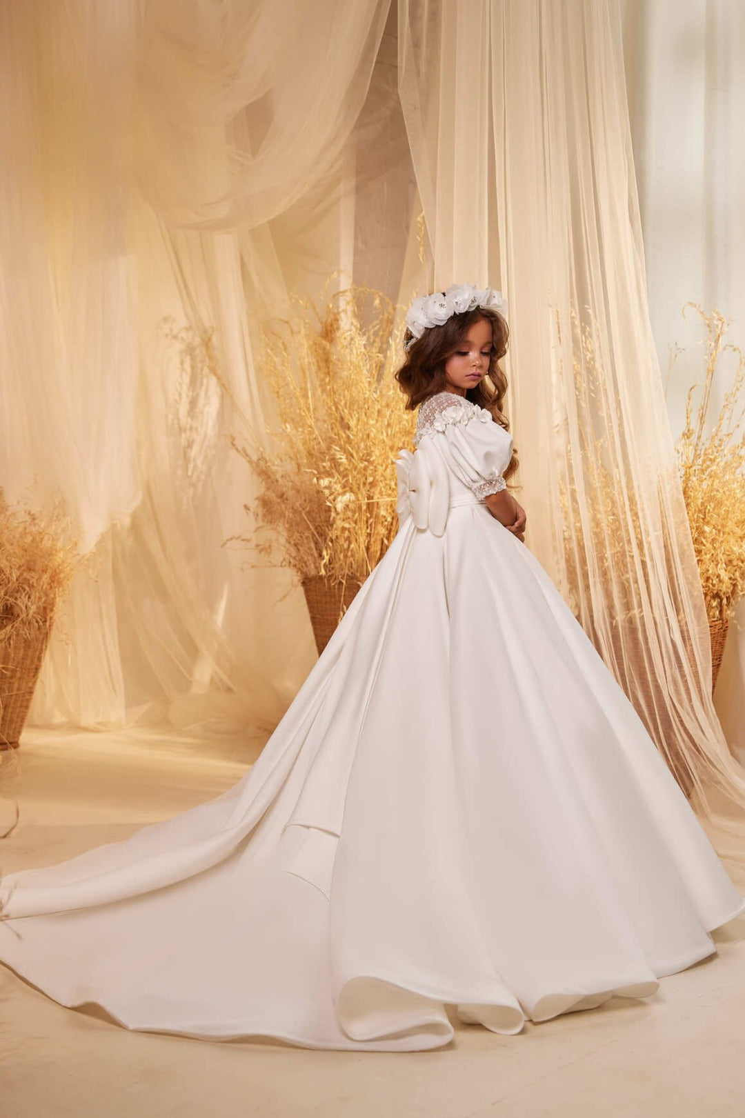 white ceremony dress Little Girl White Princess Dress for First Communion or Special Event