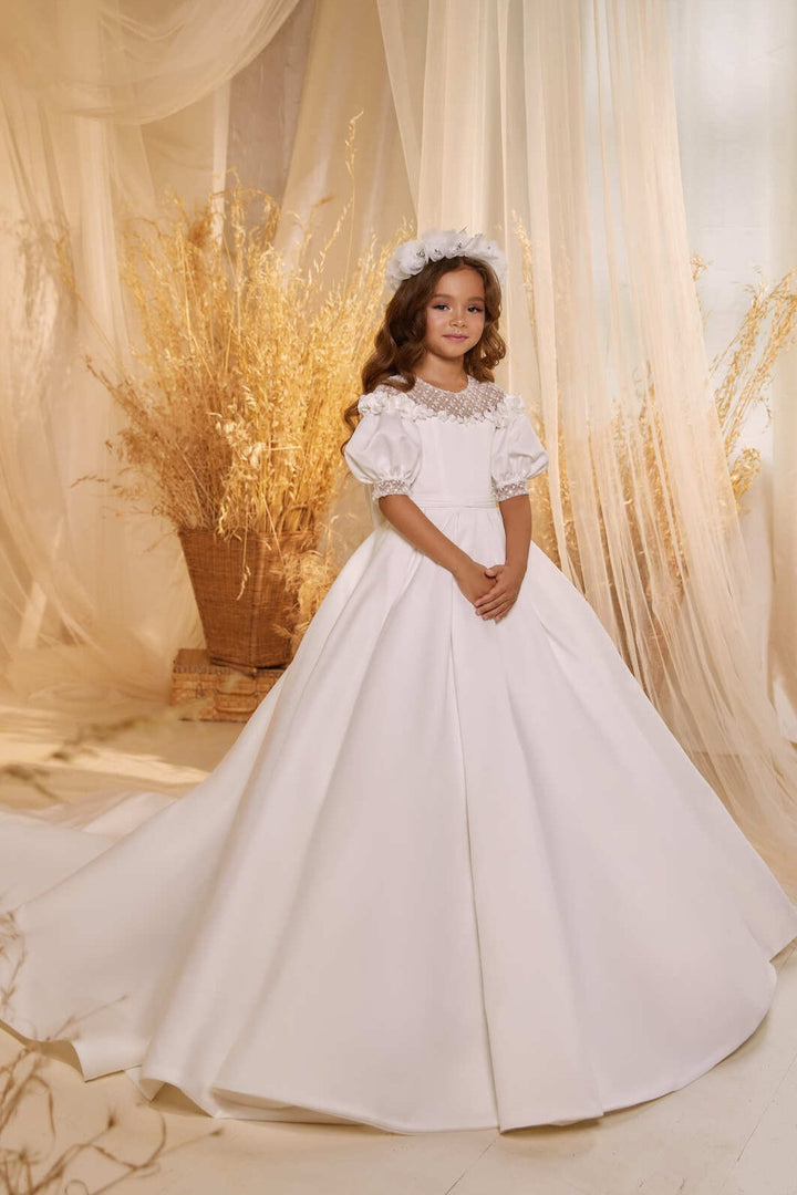OTMYIGO Girls Lace Princess Dress - Satin & Tulle Pageant Gown For Weddings, Birthday Parties, First Communion, Flower Girl & Special Events Girls Princess Dress OTMYIGO Girls Lace Princess Dress - Satin & Tulle Pageant Gown For Weddings, Birthday Parties, First Communion, Flower Girl & Special Events Girls Princess Dress