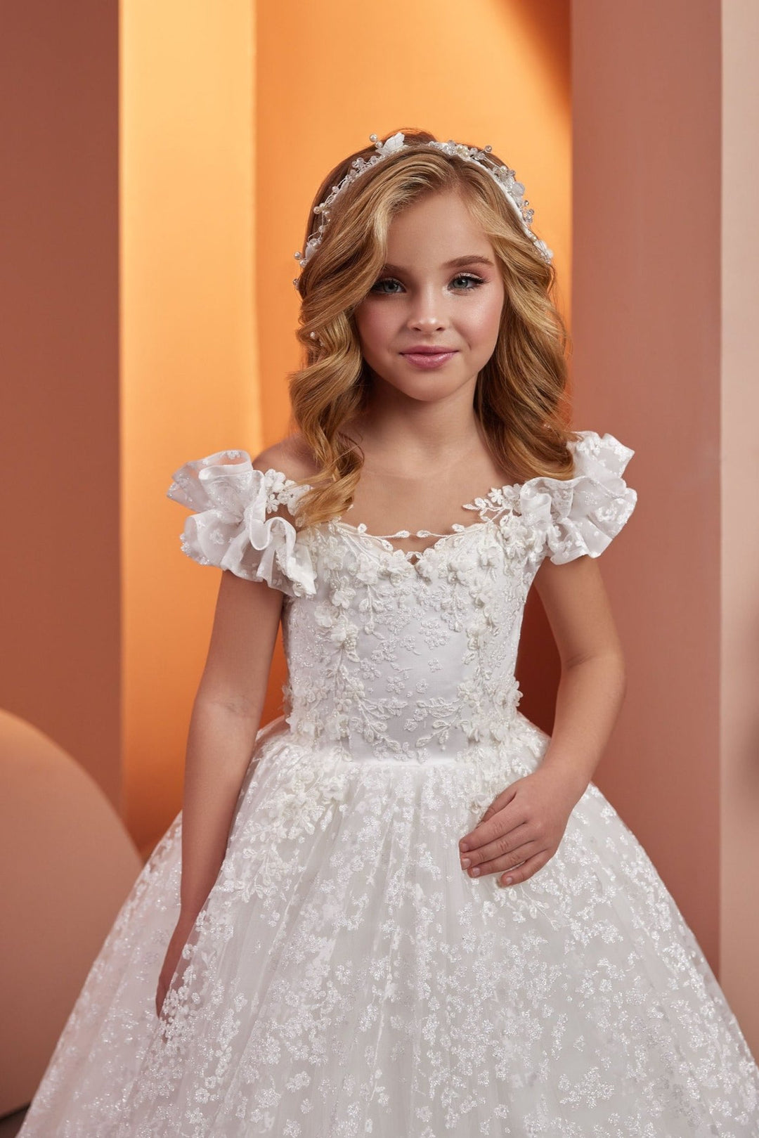 Luxury Floral Lace Princess Dress with Ruffles
