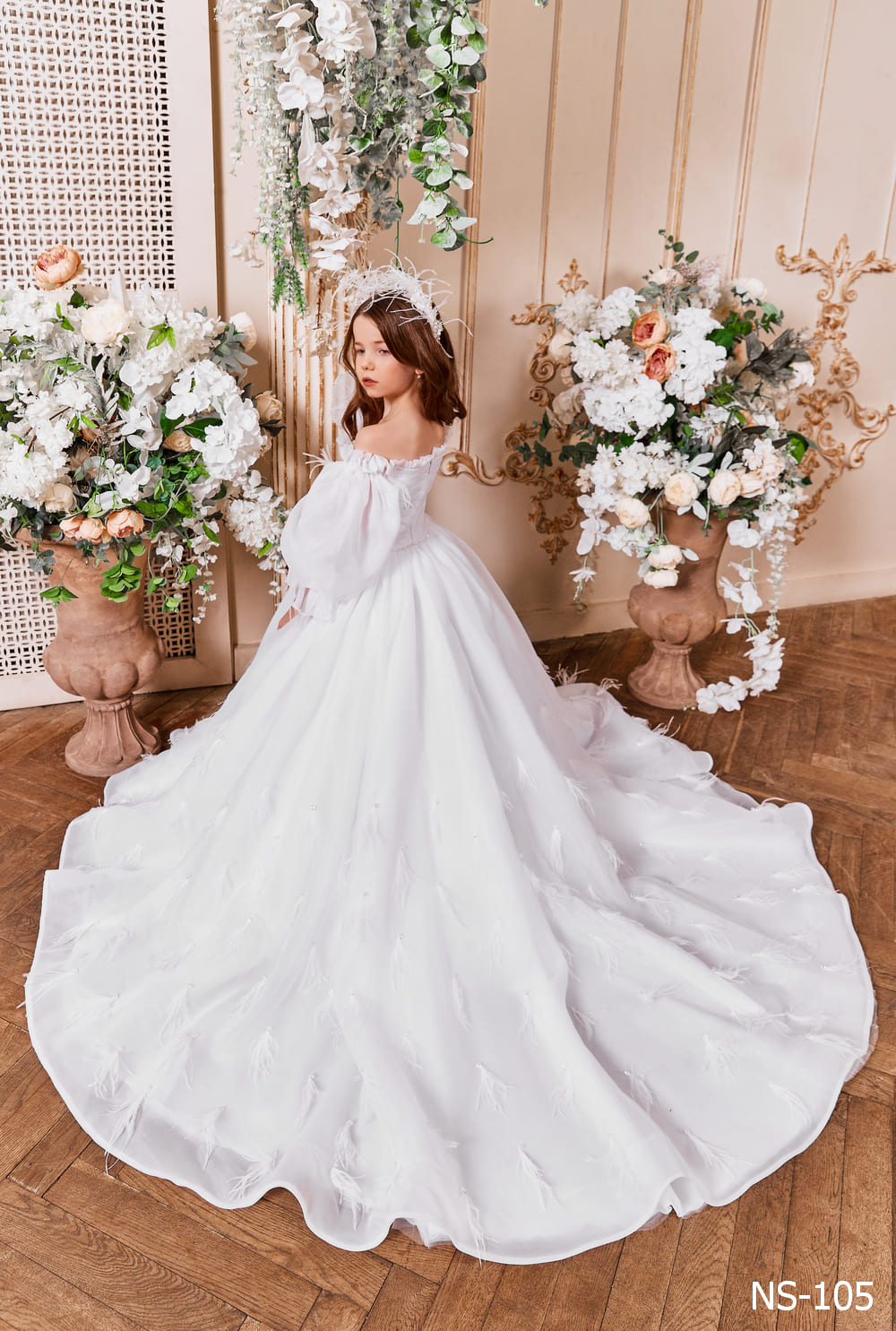 open lace back dress Off-The-Shoulder A-Line Organza Wedding Dress with 3-D Flower Shoulder Detail and Side Slit EU42 main image 1