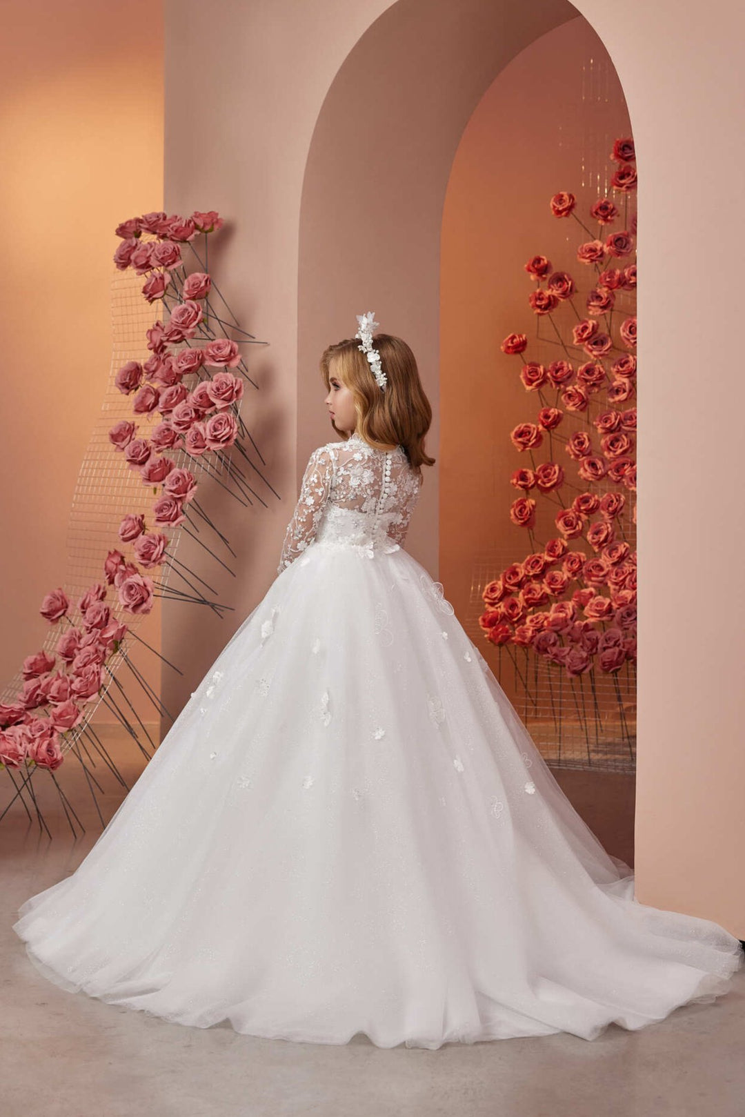 Melania Communion Dress with Long sleeves – Mia Bambina Boutique