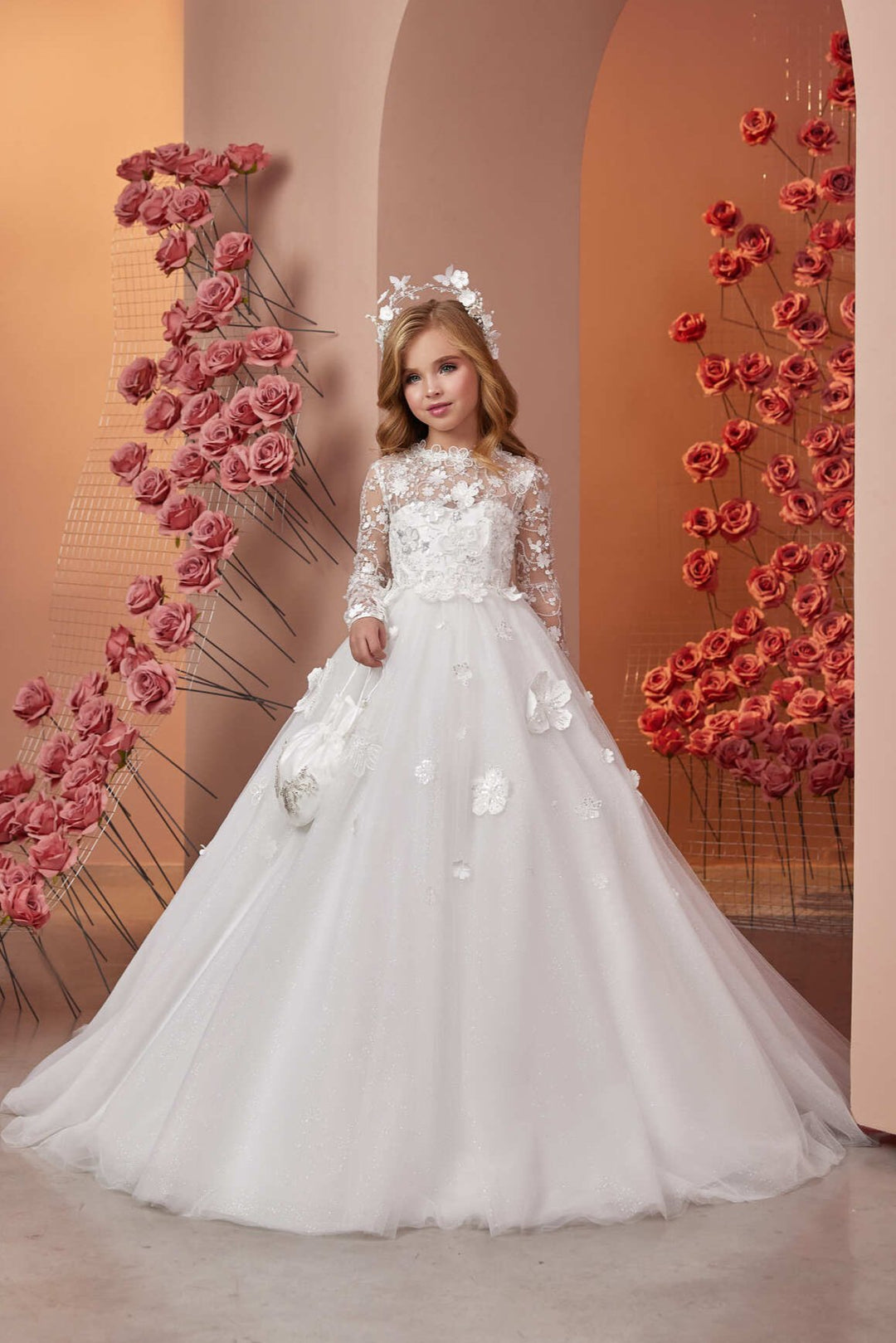 chinese dress ladies Zarina Communion Dress with Long Sleeves in silk Crepe