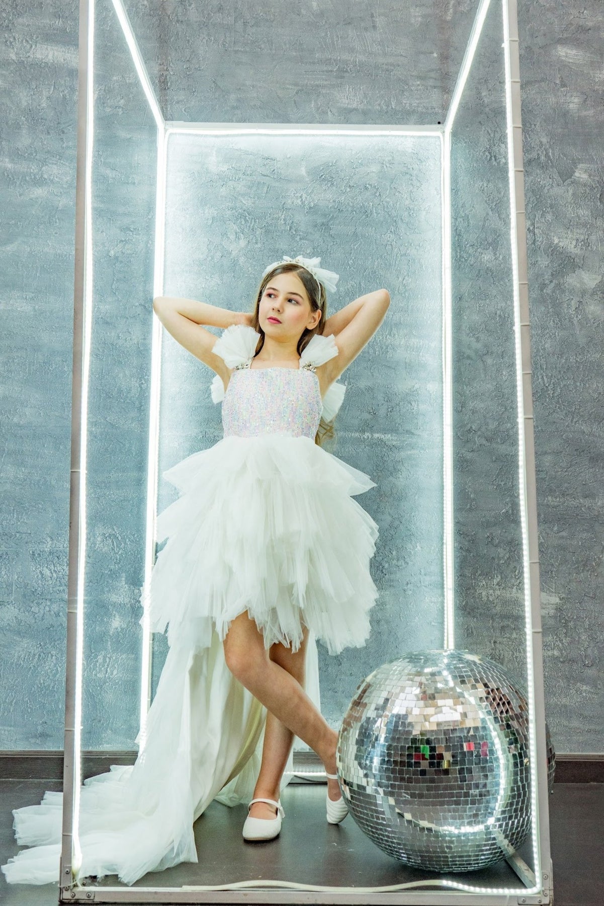 Pearl White Tulle Dress for Teenage Girls | Detachable Train | Mia Pearl White Tulle Dress for Teenage Girls | Detachable Train | Mia