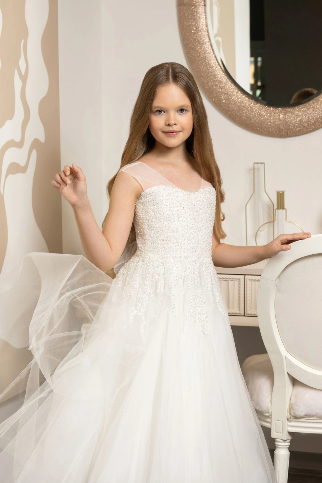 white dress teenage Tea Length Confirmation for Teen Girls Preorder 9-10 / Ivory Chiffon Colors:Dark Green 805 quality fabric Best of Lily by Firmiana 2026-08-19 Women's Dress Casual Preppy