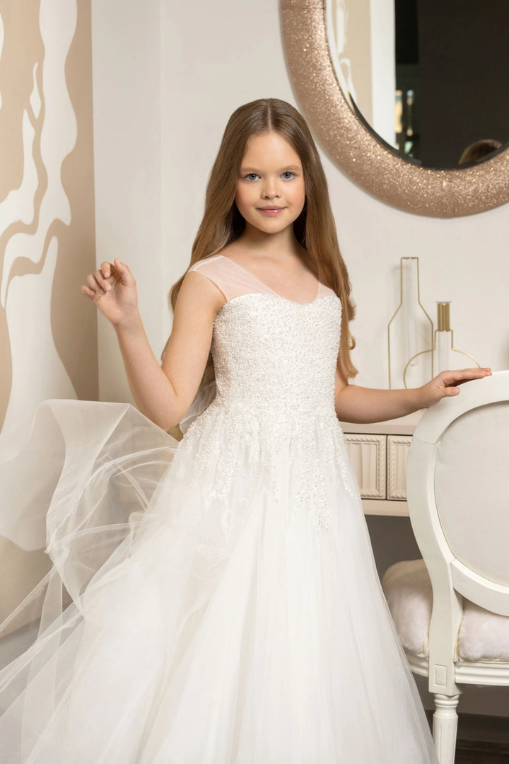 Tea Length Confirmation Dress for Teen Girls Preorder 9-10 / Ivory