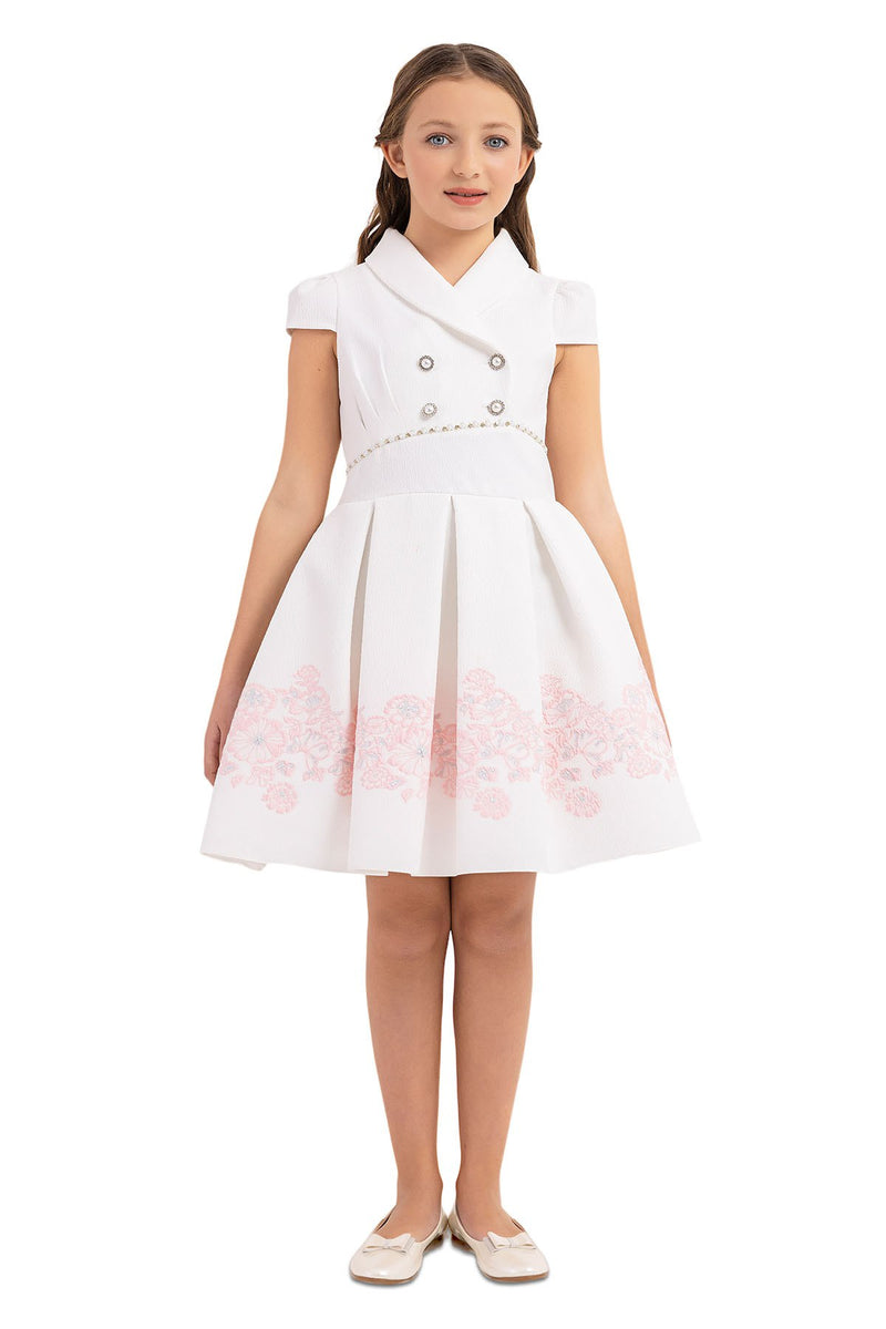 Shop Teen Girl Semi-Formal Dress | Pink Flower Dress with Scarf Collar Shop Teen Girl Semi-Formal Dress | Pink Flower Dress with Scarf Collar