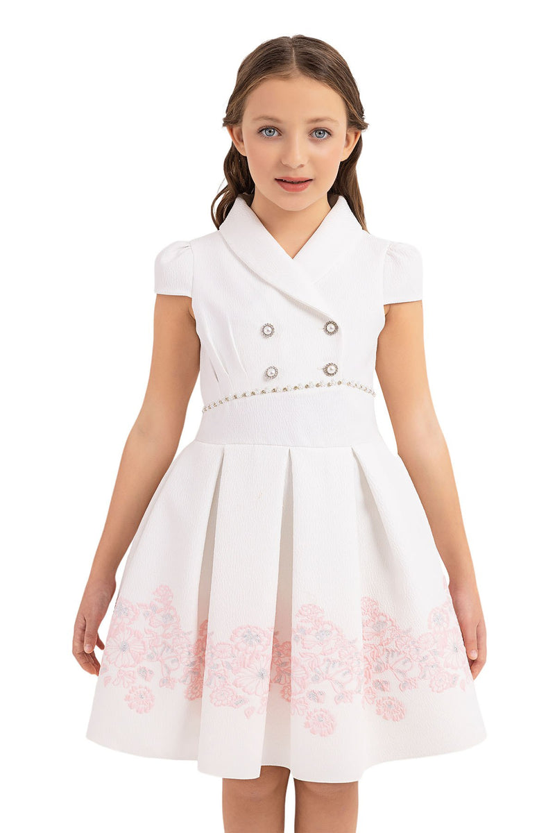 Shop Teen Girl Semi-Formal Dress | Pink Flower Dress with Scarf Collar Shop Teen Girl Semi-Formal Dress | Pink Flower Dress with Scarf Collar