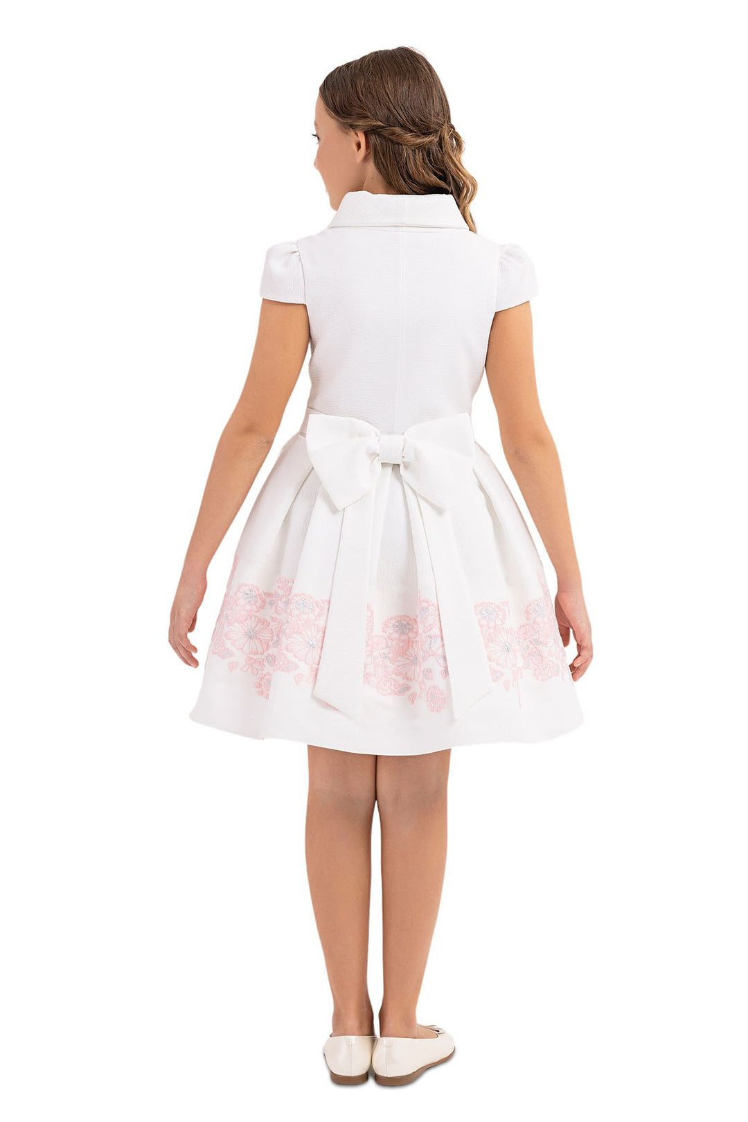 Shop Teen Girl Semi-Formal Dress | Pink Flower Dress with Scarf Collar