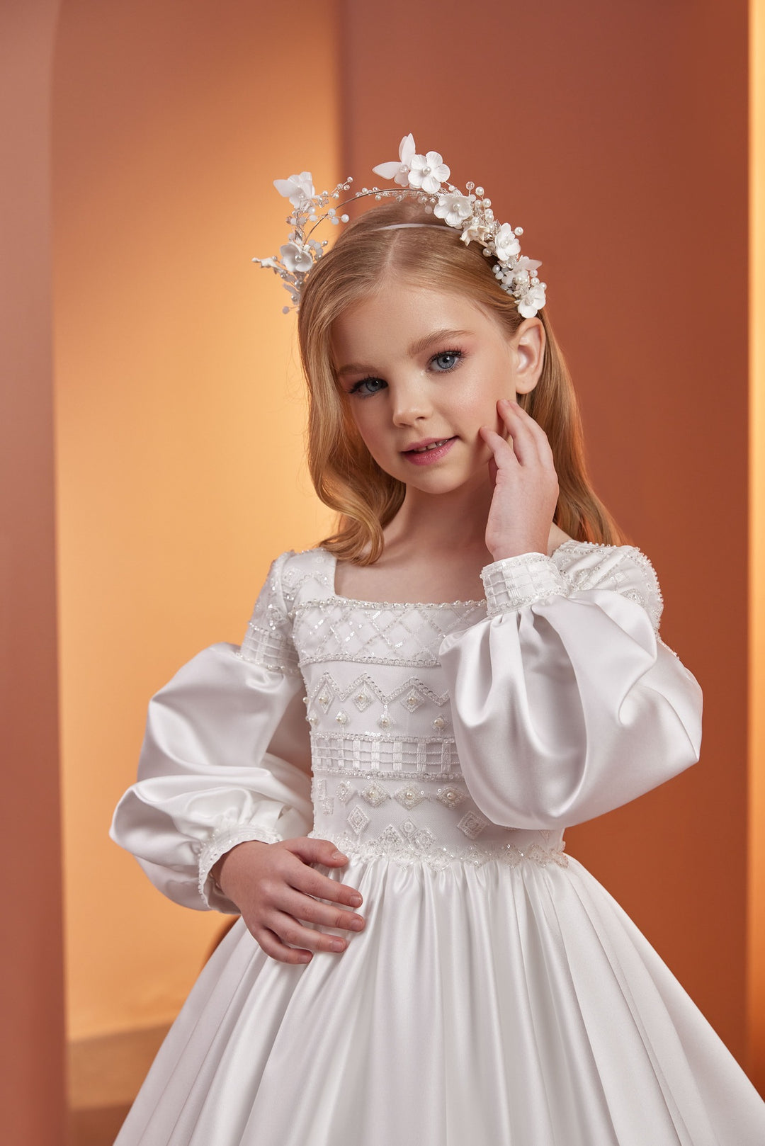 pretty princess communion dresses Angels Garment Big Girls White Satin Pick Up Communion Dress 14