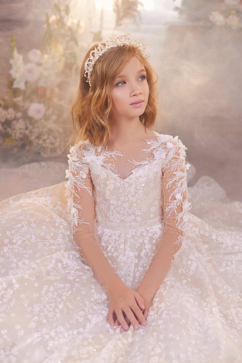 Adorable First Communion Dress in Sparkle Lace by Mia Bambina Boutique
