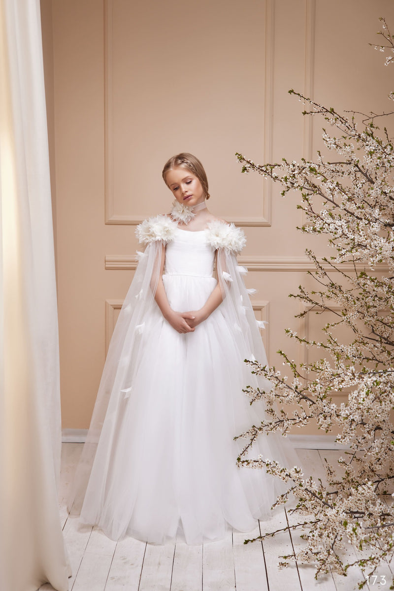 Junior Bridesmaid Dress with Detachable Cape 5-6 Years / Ivory Junior Bridesmaid Dress with Detachable Cape 5-6 Years / Ivory