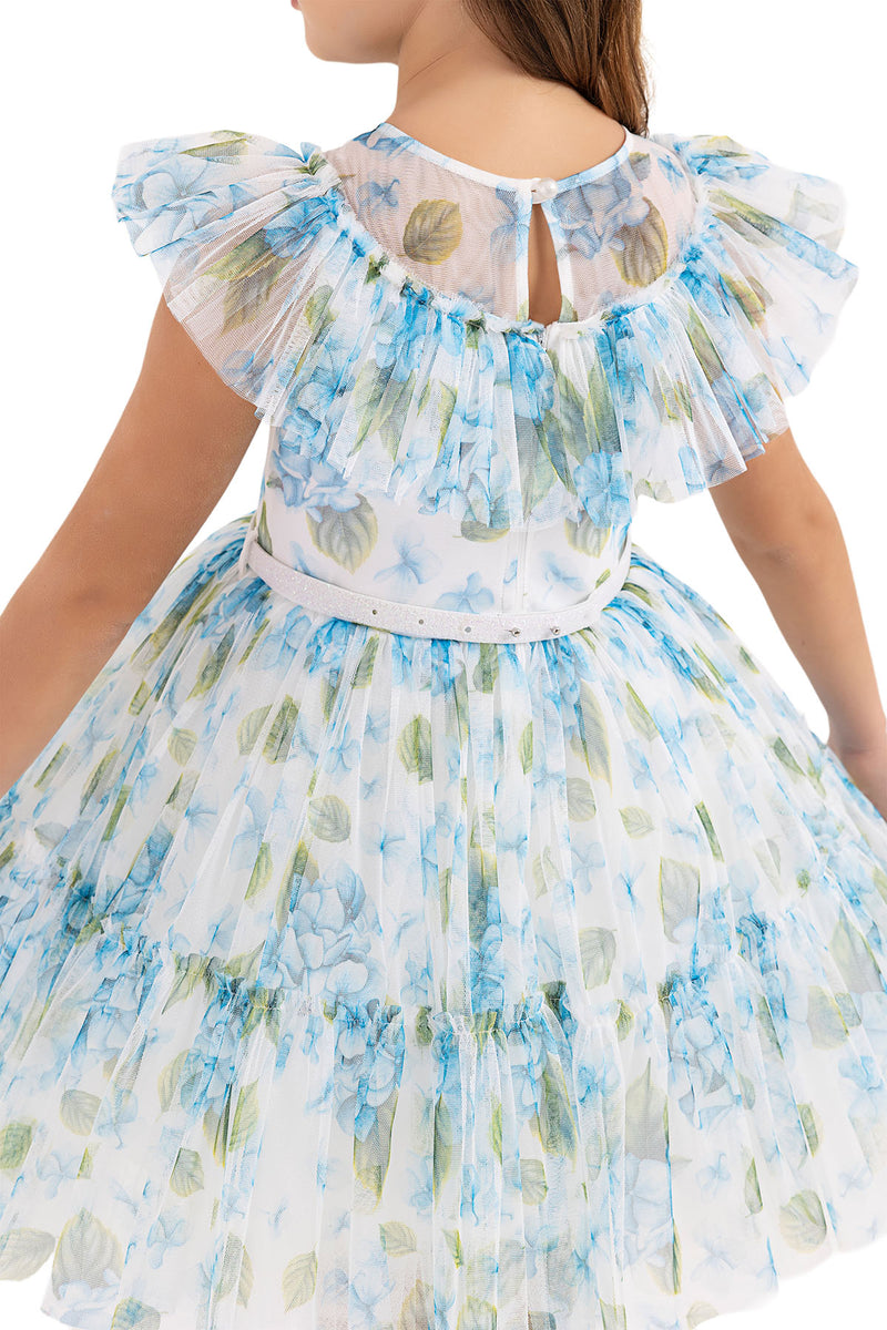 Blue Floral Print Girls Summer Dress by Mia Bambina Boutique Canada