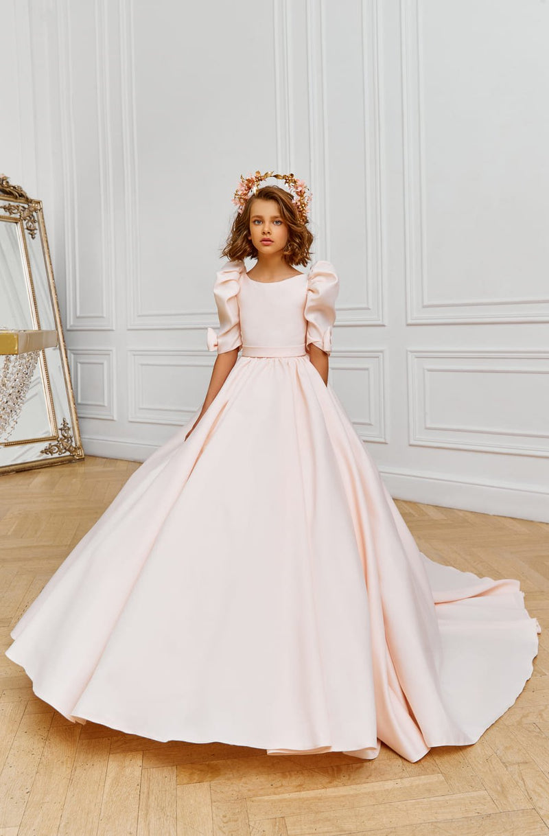 Blush Pink Communion Dresses with Bows – Mia Bambina Boutique