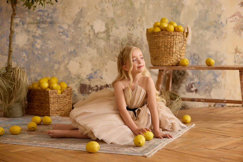Short champagne special occasion dress for girls