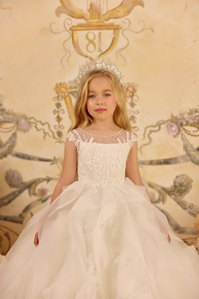 Communion dress with lace bodice and ruffled skirt for girls