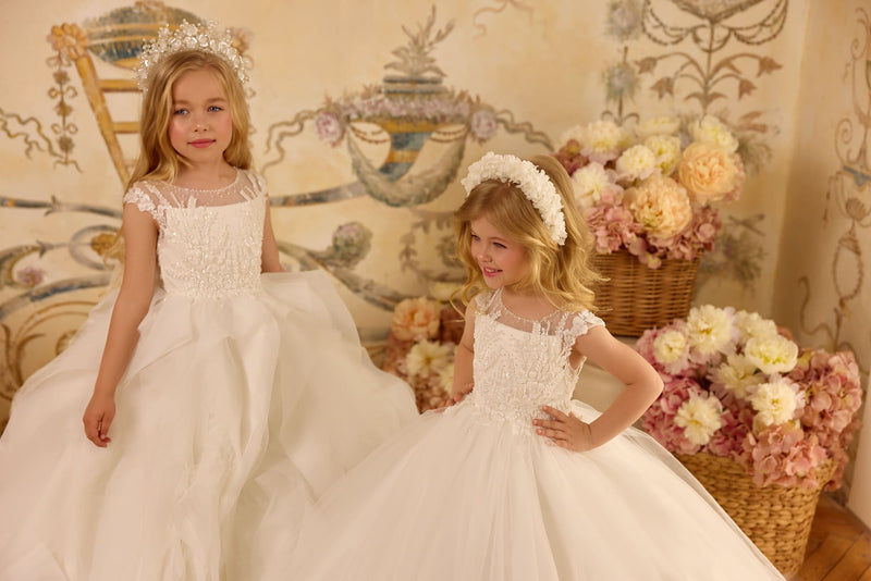Couture Communion dress with two skirt options – ruffles and classic ballgown