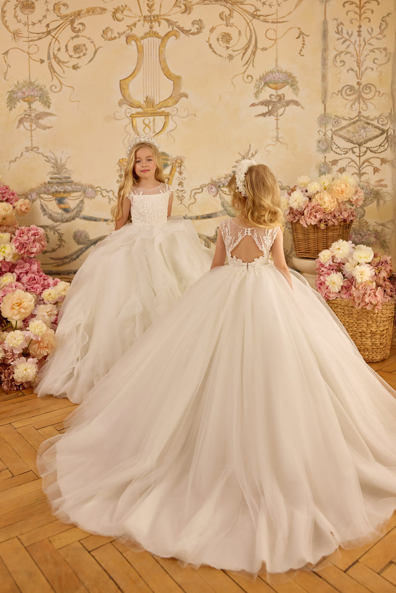 Couture Communion dress with two skirt options – ruffles and classic ballgown
