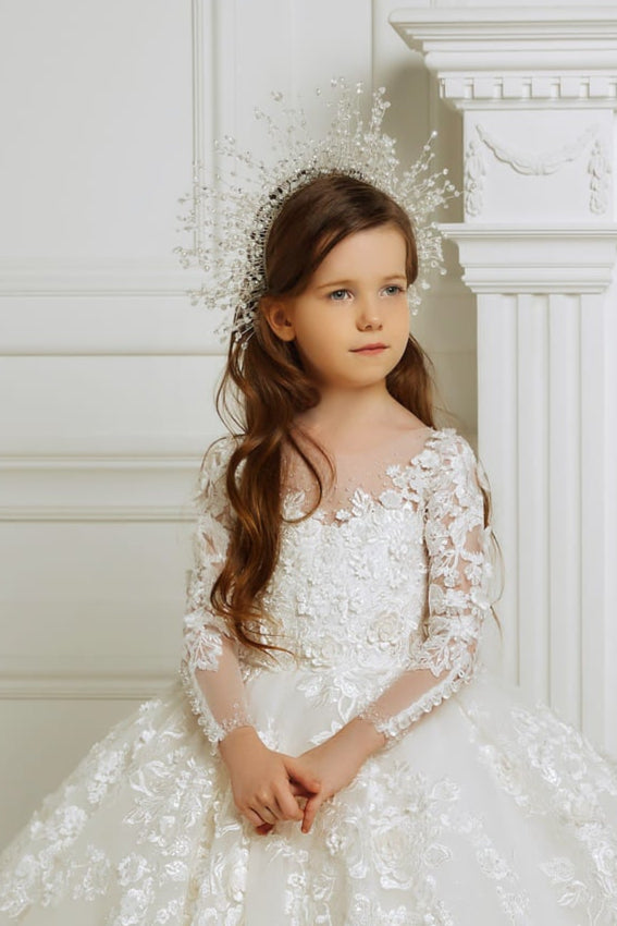 Halo-style crystal crown for girls – First Communion, pageant, or flower girl accessory