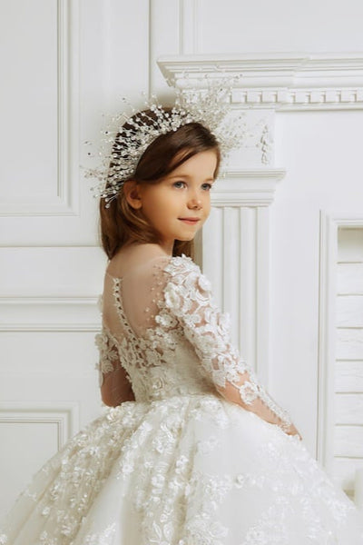 Halo-style crystal crown for girls – First Communion, pageant, or flower girl accessory
