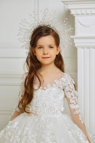 Halo-style crystal crown for girls – First Communion, pageant, or flower girl accessory