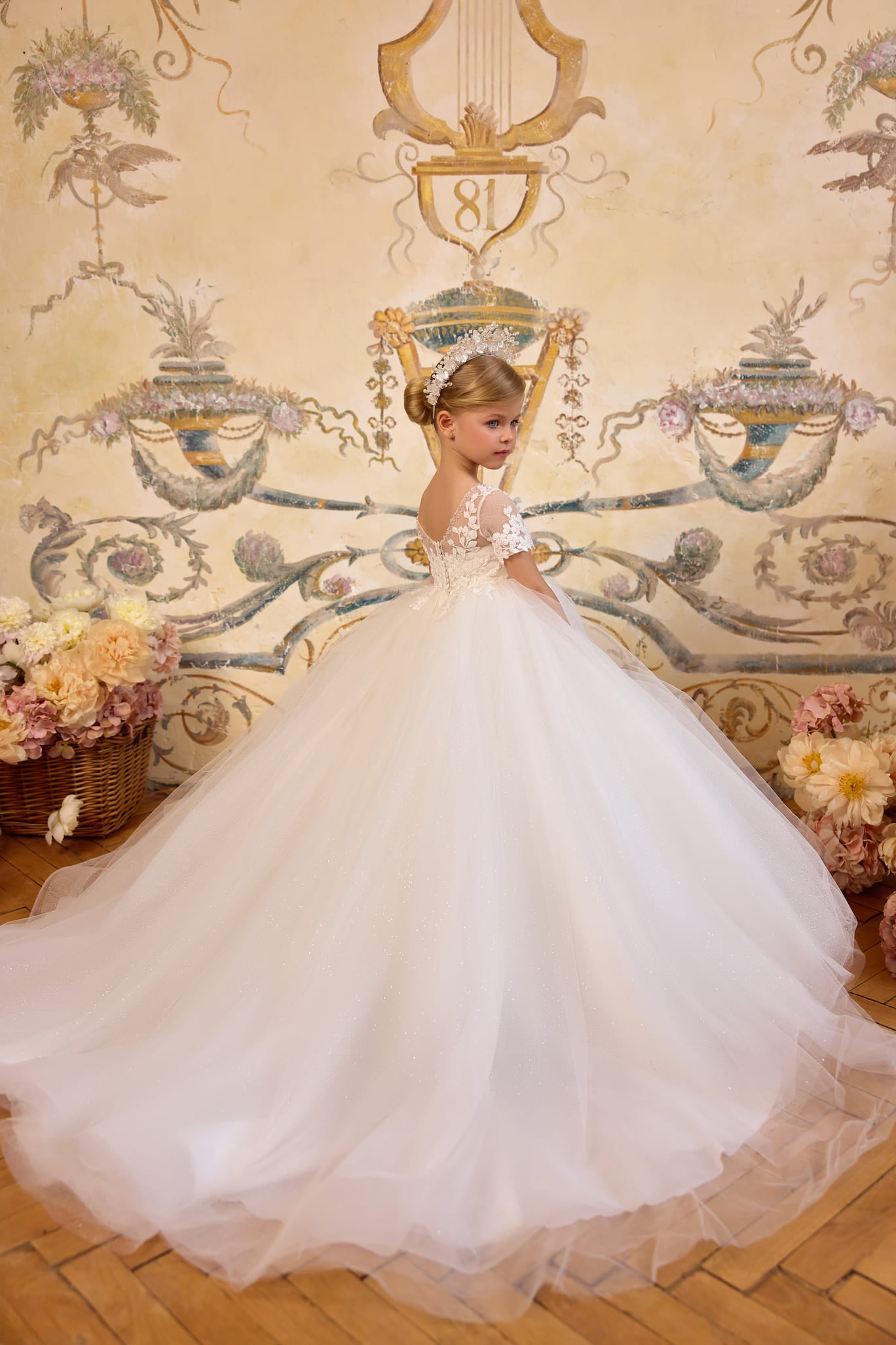 Flower girl dress available in ivory and white with matching lace - Mia Bambina Boutique