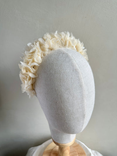 Cream floral headband for girls matching satin dress by Mia Bambina Boutique
