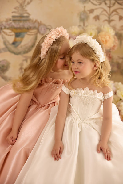 Ivory floral headband for girls matching satin dress by Mia Bambina Boutique