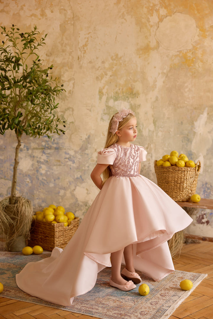Girls Couture Party Dress – Red or Blush Pink, Long & High-Low