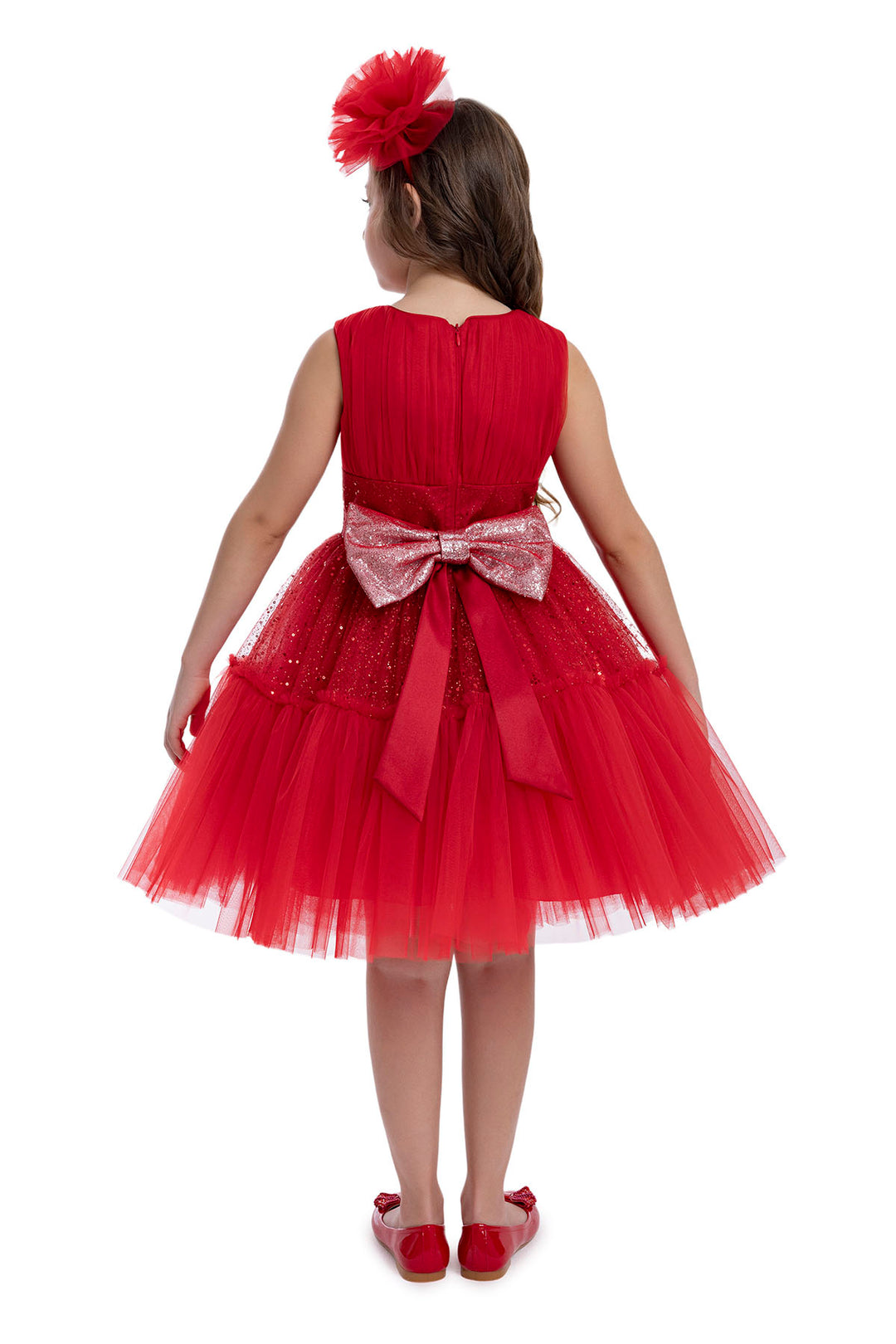 Girls Festive Red Sleeveless Tutu Dress