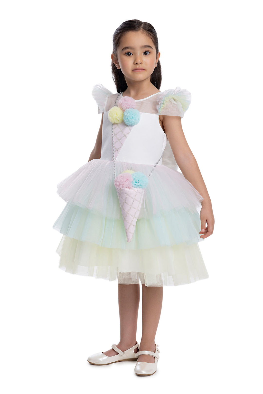 Girls Rainbow Birthday Dress with a Long Tail 5 Years / Multicolor
