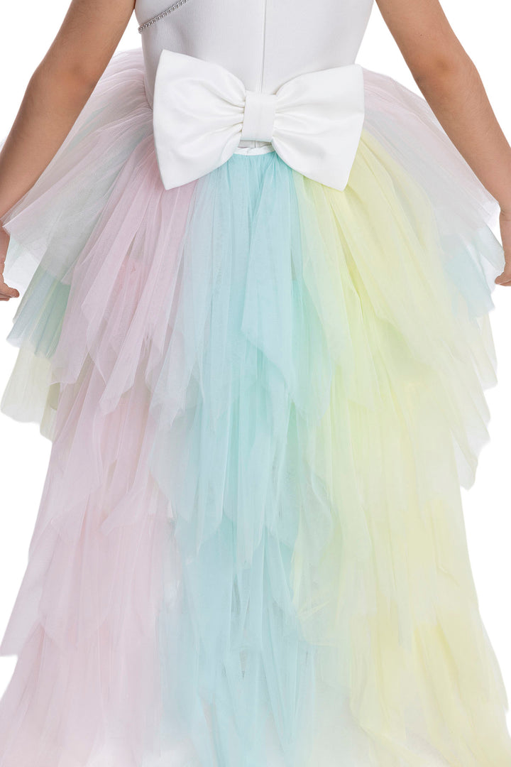 rainbow tulle dress Girls Rainbow Birthday Dress with a Long Tail 5 Years / Multicolor