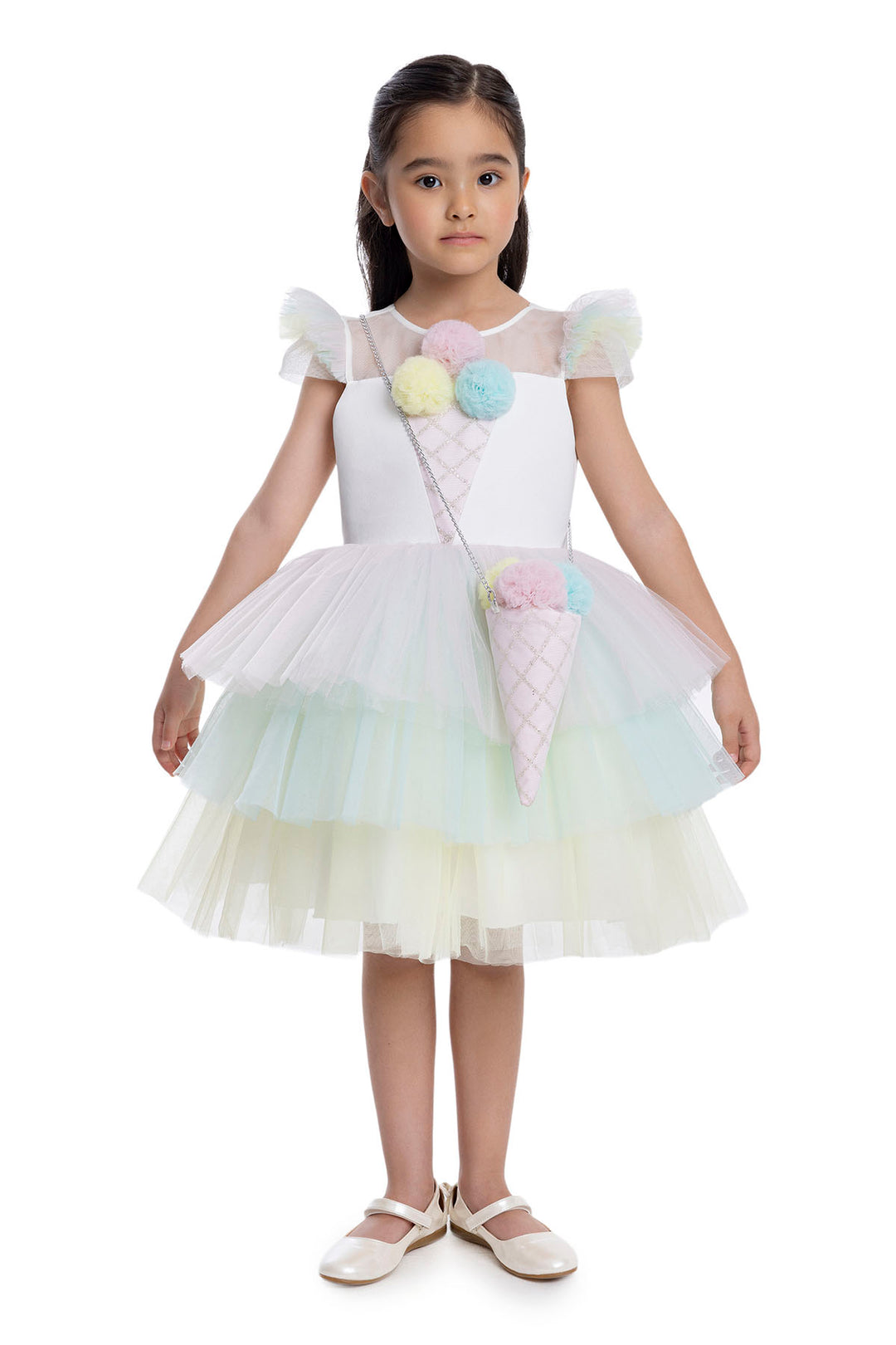 rainbow theme party dress Girls Birthday with a Long Tail 3 Years / Multicolor Relaxed fit gives her Anita Sky Blue Pleated Color:Black Ivory Flattering Dresses