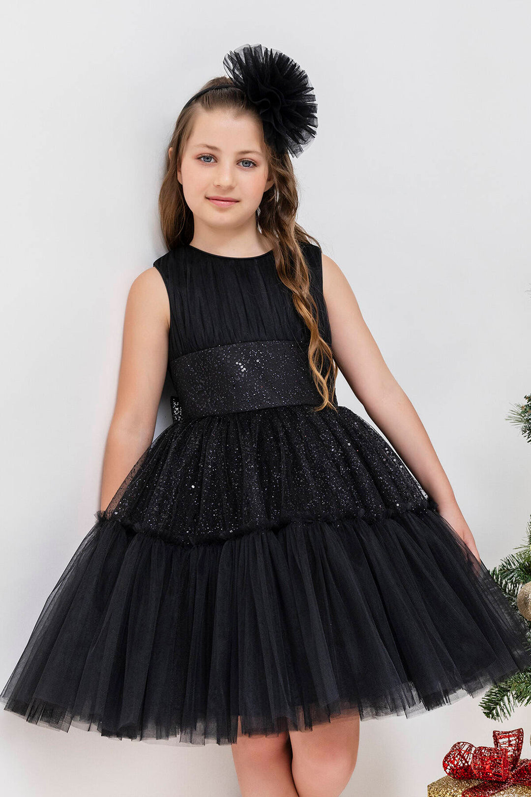 Shimmering Sleeveless Black Tutu Dress for Girl