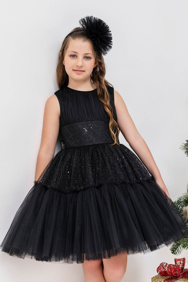 Shimmering Sleeveless Black Tutu Dress for Girl
