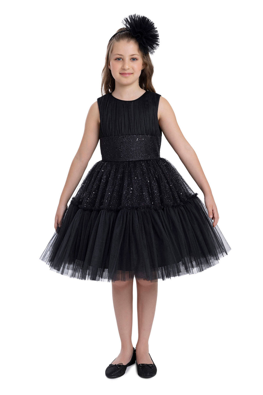 Shimmering Sleeveless Black Tutu Dress for Girl