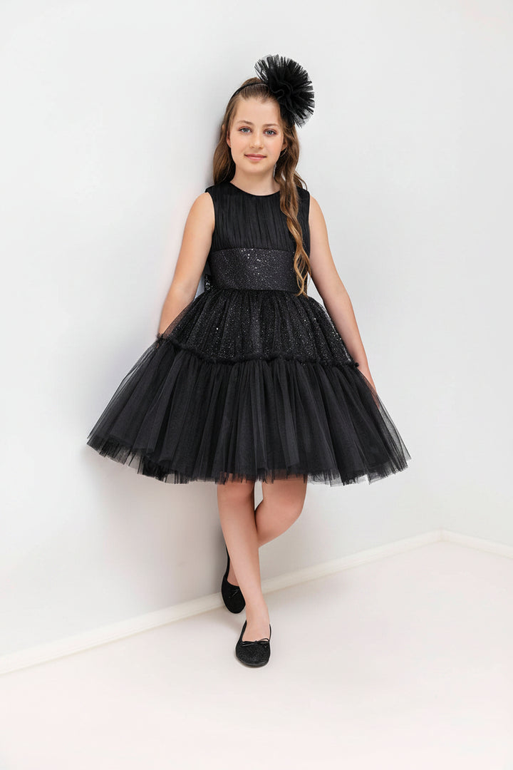 Shimmering Sleeveless Black Tutu Dress for Girl