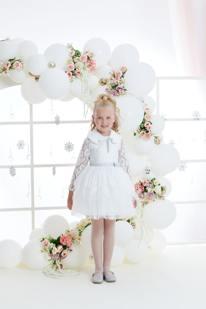 Anabel Girls White Party Dress with fur collar – Mia Bambina Boutique