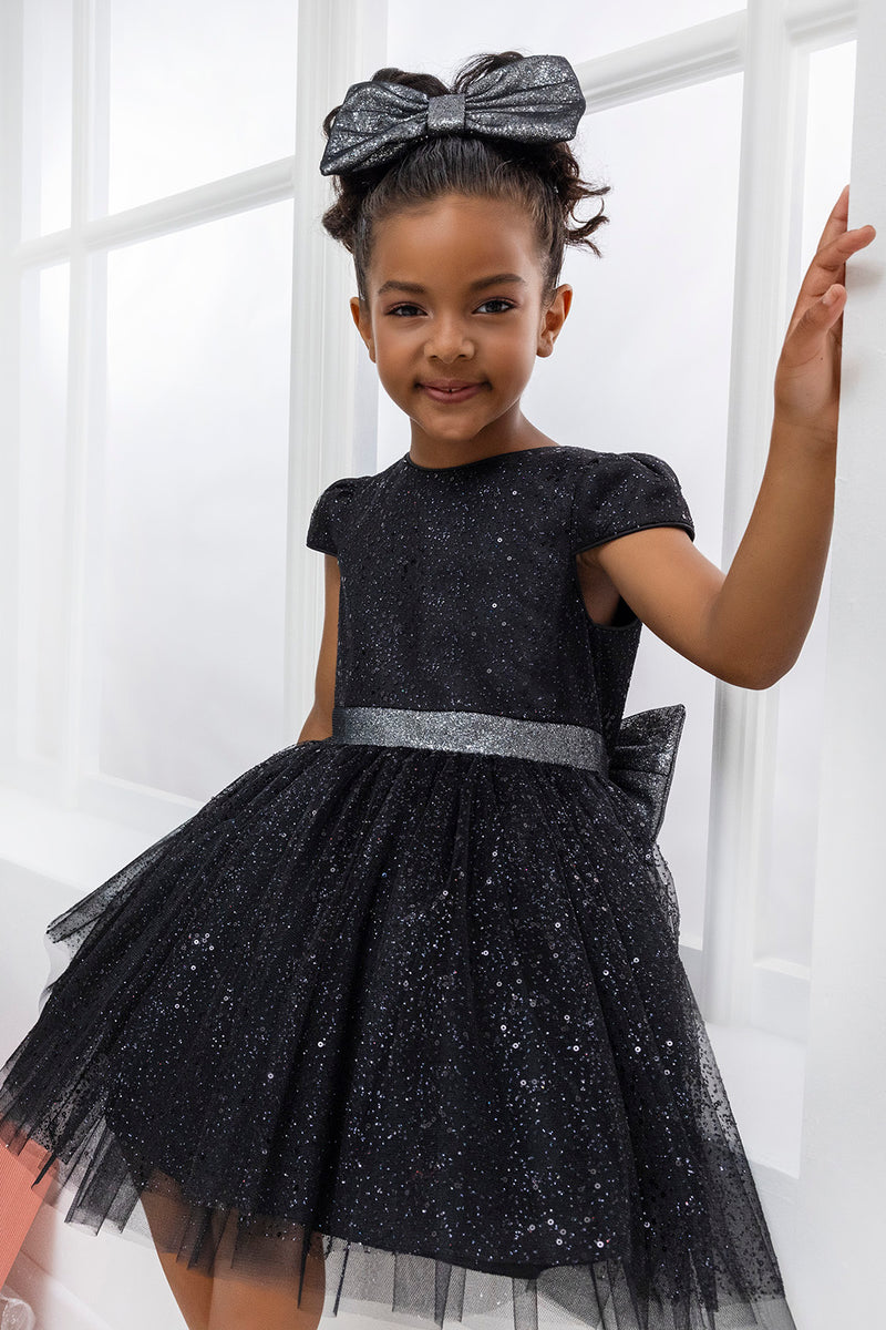 Glitter Tulle Little Black Dress for Girl
