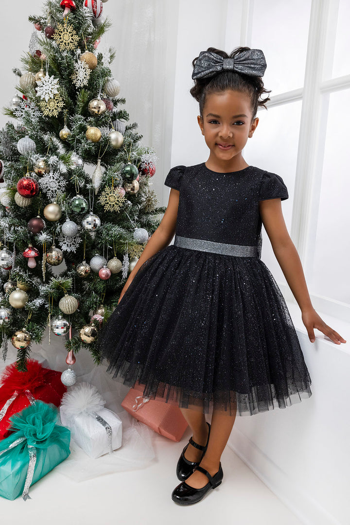 black glitter tulle dress Wedtrend Women Sparkly Black Prom Dress A Line Long Corset Tiered Tulle Party Dress With Slit, Black / US16W