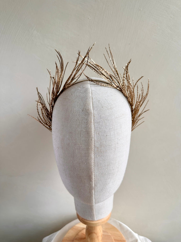 Handmade gold wheat hairpiece headband with delicate sprigs for girls