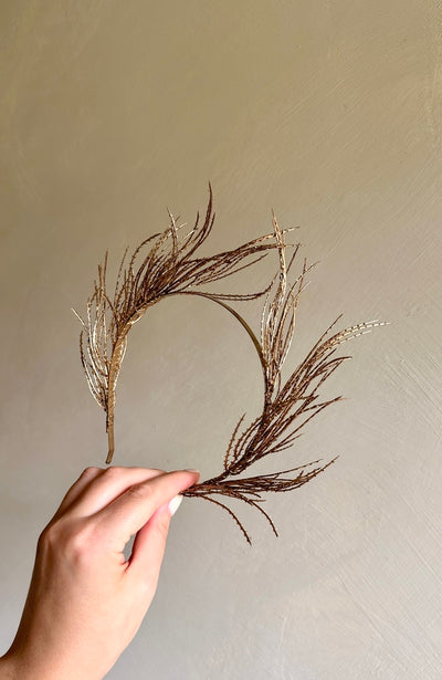Handmade gold wheat hairpiece headband with delicate sprigs for girls