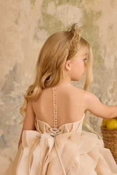 Handmade gold wheat hairpiece headband with delicate sprigs for girls