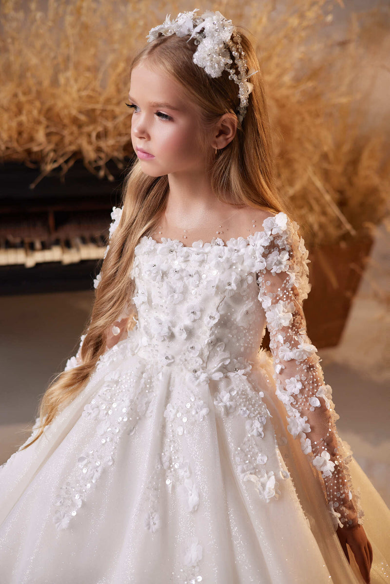 Irena Girls Communion Dress with Silk Flowers Pre-order Size 3T-4T / Ivory Irena Girls Communion Dress with Silk Flowers Pre-order Size 3T-4T / Ivory